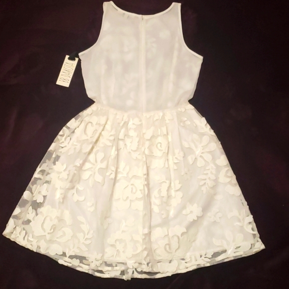 BB Dakota Sheer Floral Off-White Fit & Flare Summer Cocktail Tank Mini Dress - Picture 2 of 7